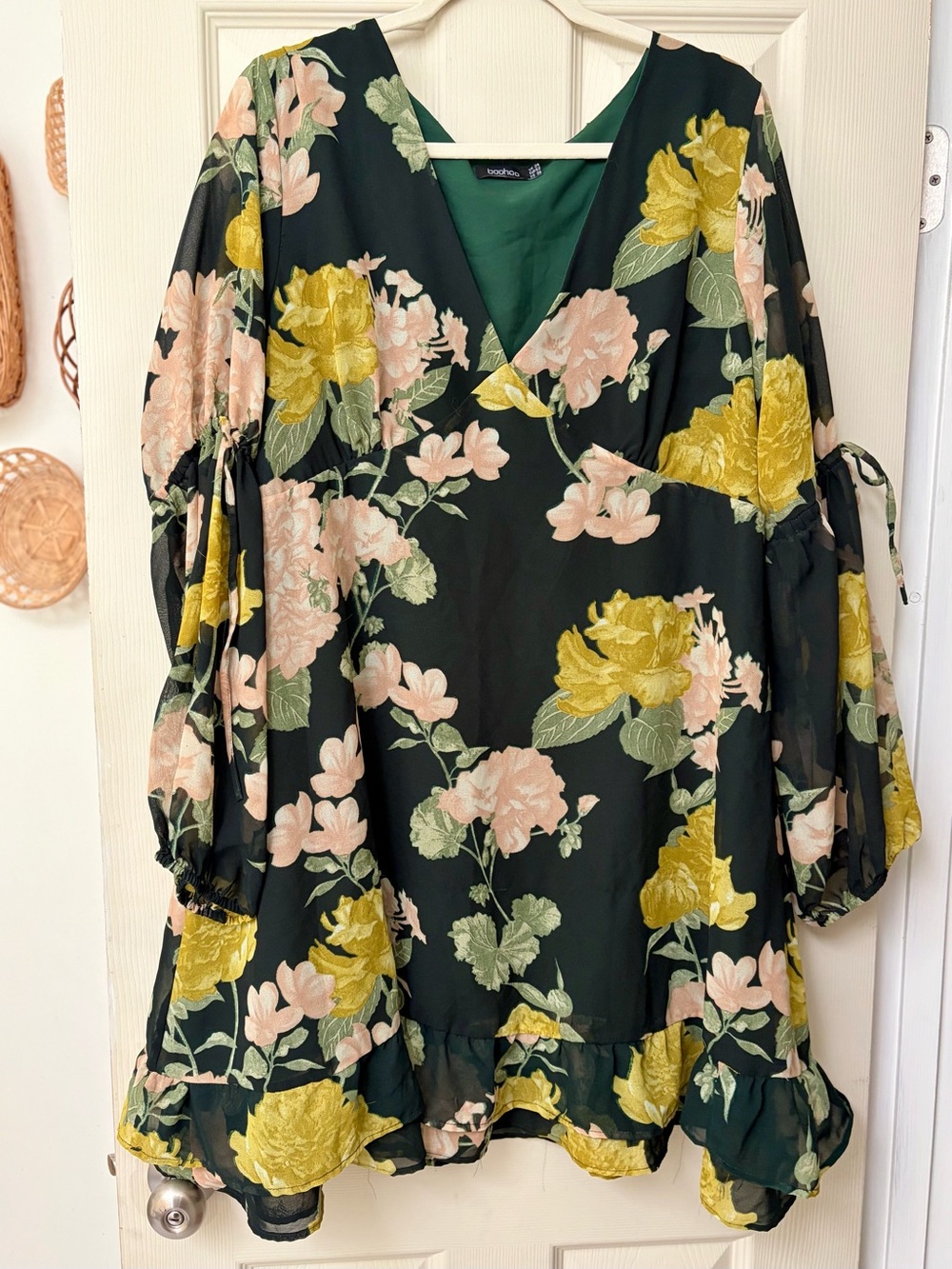 Boohoo Womens Floral Long Sleeve Mini Dress Plus Size Size 20
